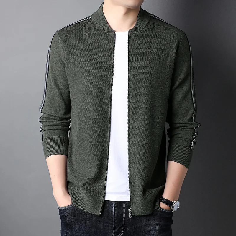 

2022 Spring and Autumn Men Knitting Fashion Stand Collar Cardigan Casula Classic Long Sleeve Zipper Loose Sweater Jackets