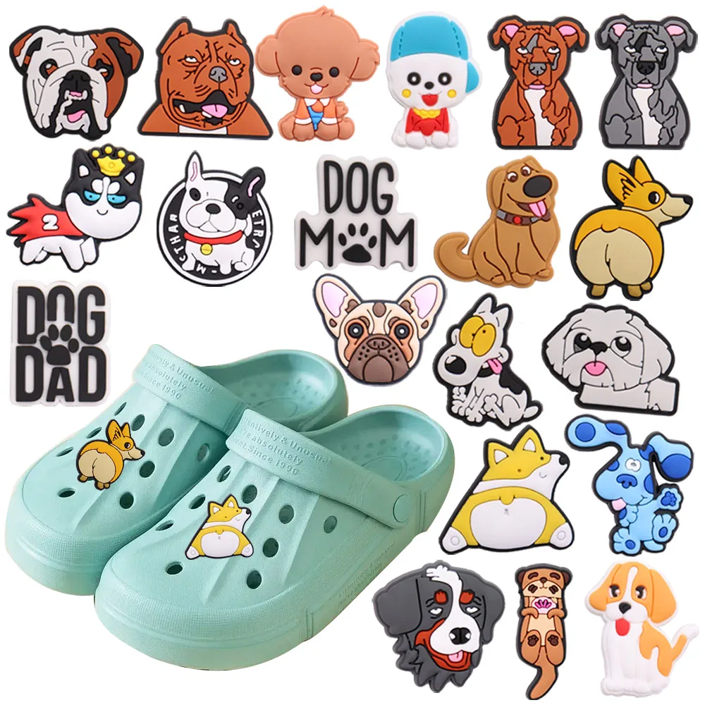 1PCS PVC Kawaii Animal Kinds Of Dog Mom Dad Sandals Shoe Decoration Charms Fit Wristbands Buckle Slipper Accessories Xmas Gifts image 2