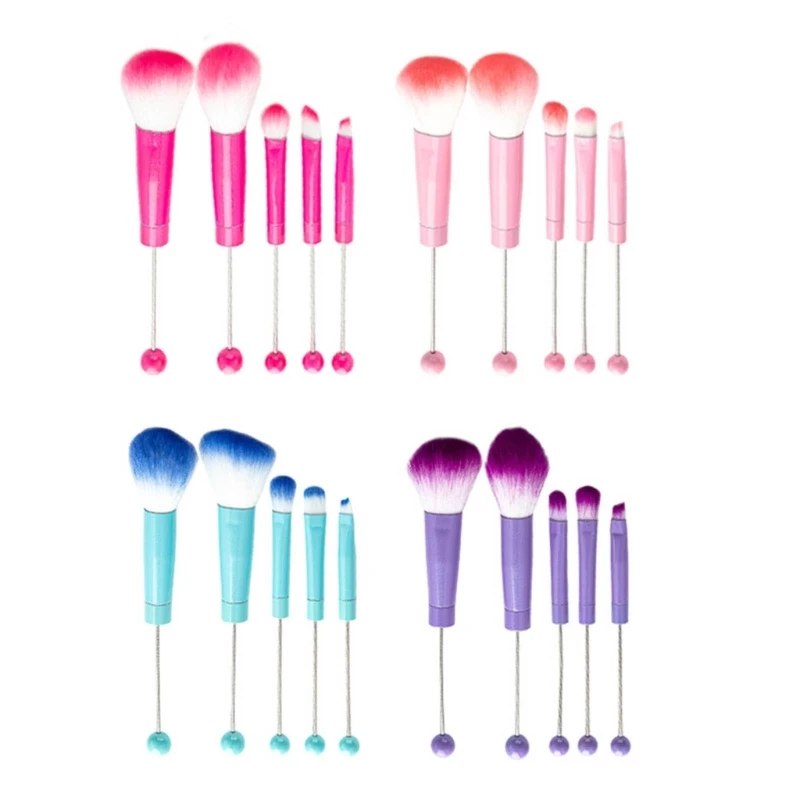 5pcs/set Makeup Brushes Metal Handle Beaded Makeup Brush with Soft Bristles Tool Dropship