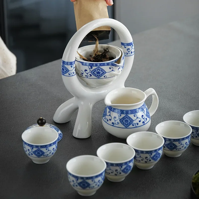 Chinese Kungfu Tea Set Semi-automatic Teaset Porcelain Teacup Cermony Supplies Flower Living Room Maker