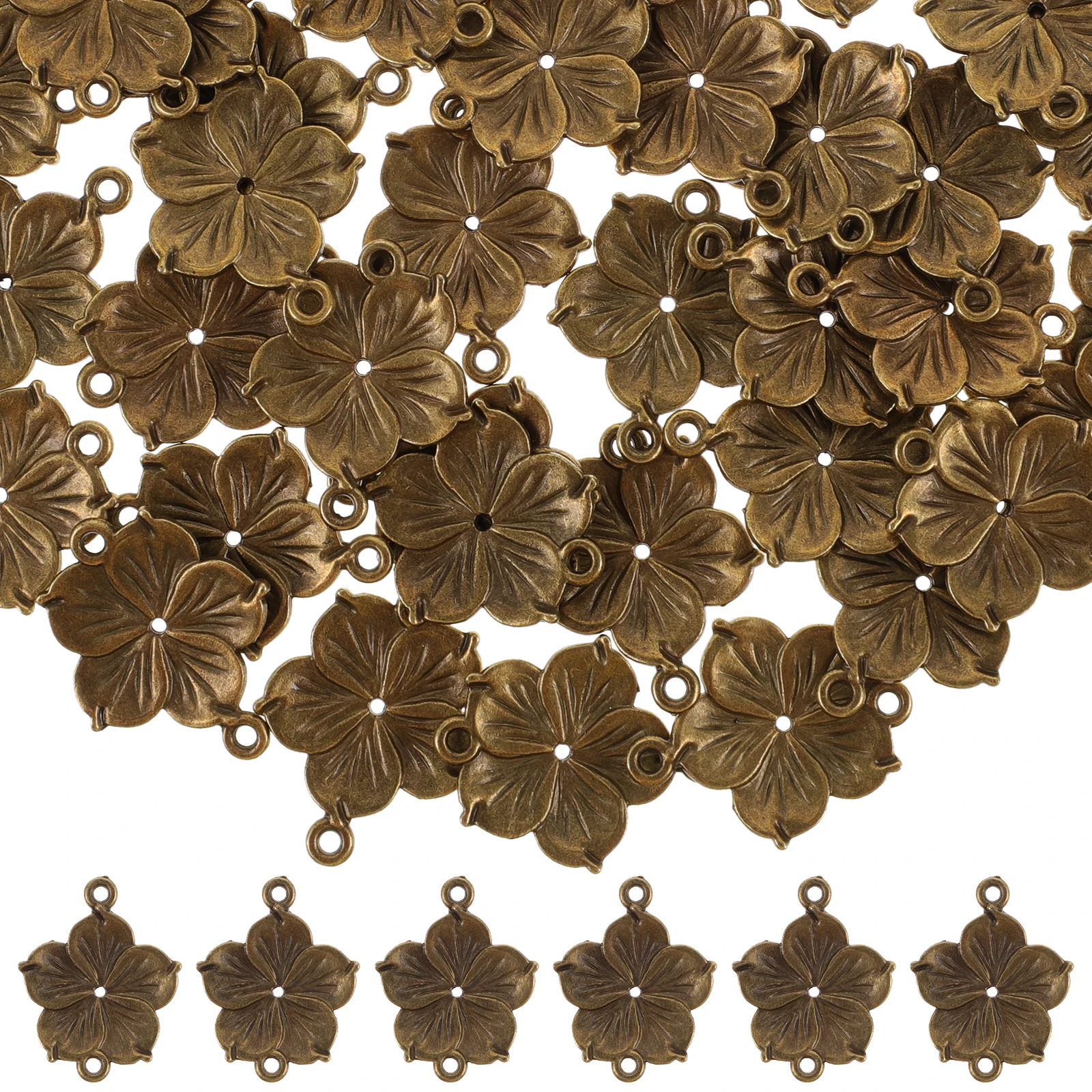 

50pcs Vintage Alloy Flower Connectors DIY Jewelry Making Bronze Pendants Handmade Crafts Necklace Bracelet Parts