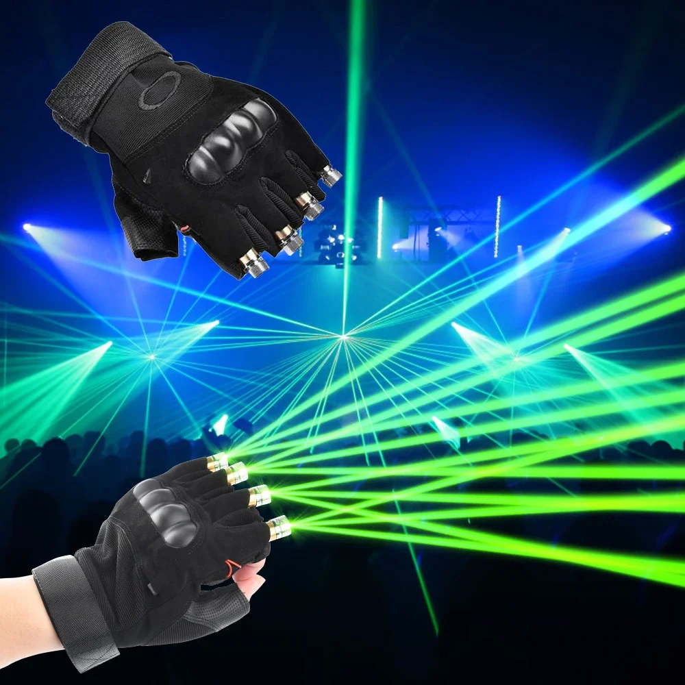 Green LED Glow Gloves Multi-line 4 Heads Beam Light Stage Performance Props For DJ Disco Music Festival Live Nightclub Club Show