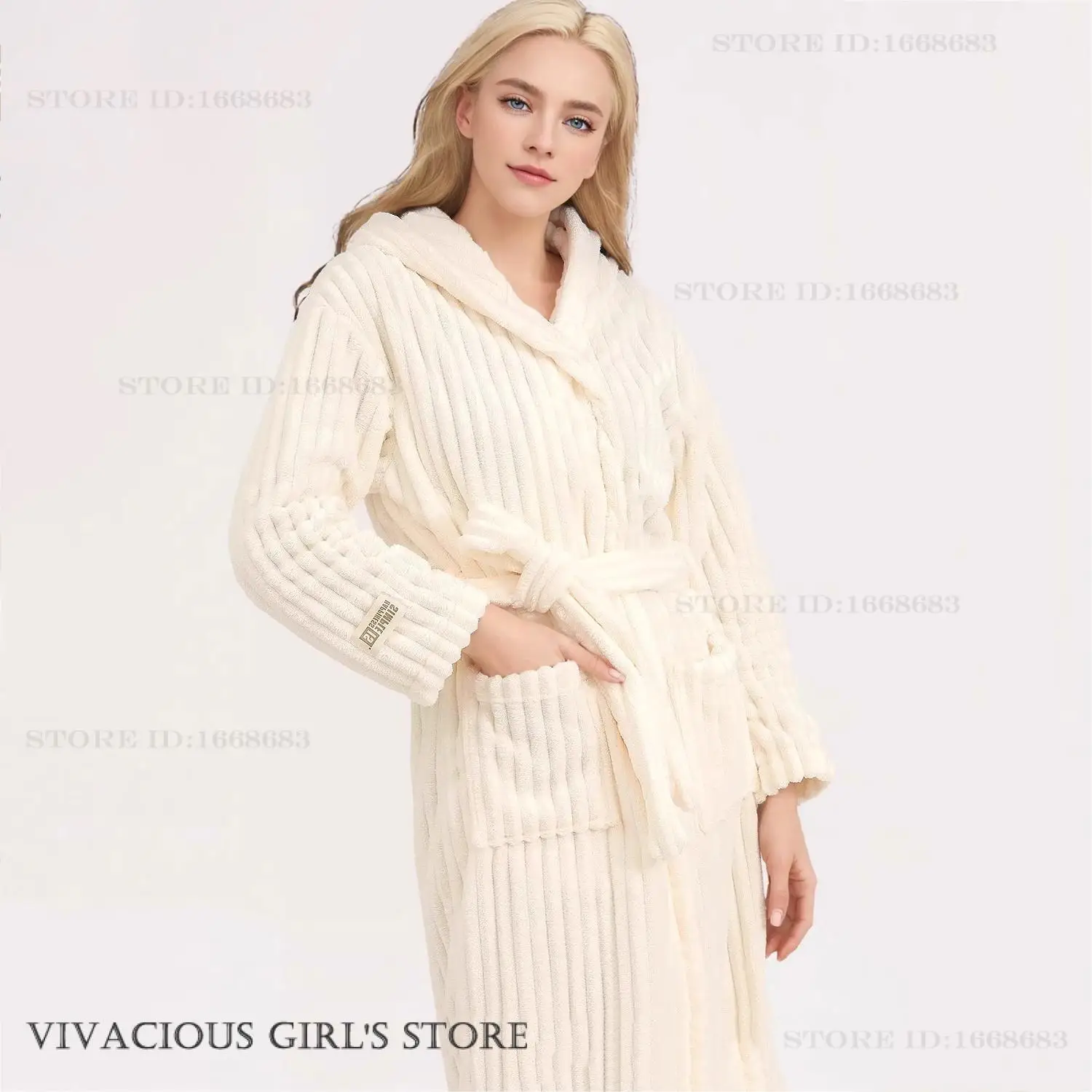 

Thicken Flannel Hooded Robe Kimono Bathrobe Gown Autumn Winter Lover Sleepwear Home Dress Loose Coral Fleece Night Wear Negligee