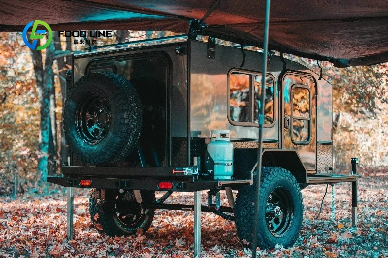 Small Offroad Camper Trailer RV Caravan Adventure Trailer with Electric Brake for Camping and Tent Kitchen
