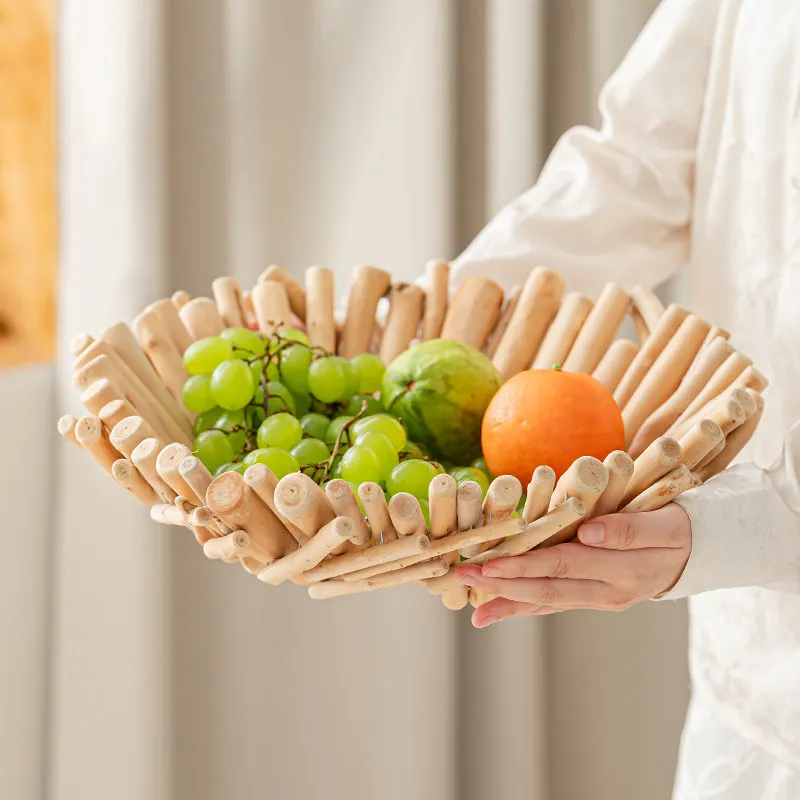 Solid wood fruit snack plate, living room home Nordic simple handmade desktop chess and card table tea table fruit basket fruit