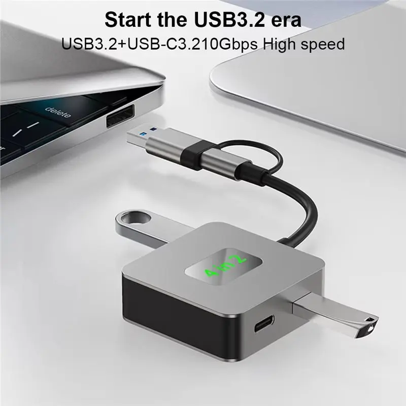 AY14 -USB 3.2 Hub USB C Hub USB-C/USB-A To 10Gbps USB 3.2 Mini 4 Port USB Hub 2Xusb3.2+2Xusb-C3.2 Docking Station USB Adapter