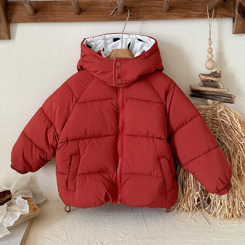 

Осенне-зимняя теплая куртка для малышей, утепленная верхняя одежда для мальчиков и девочек, однотонное пальто с капюшоном, детское ветрозащитное пальто, зимний комбинезон