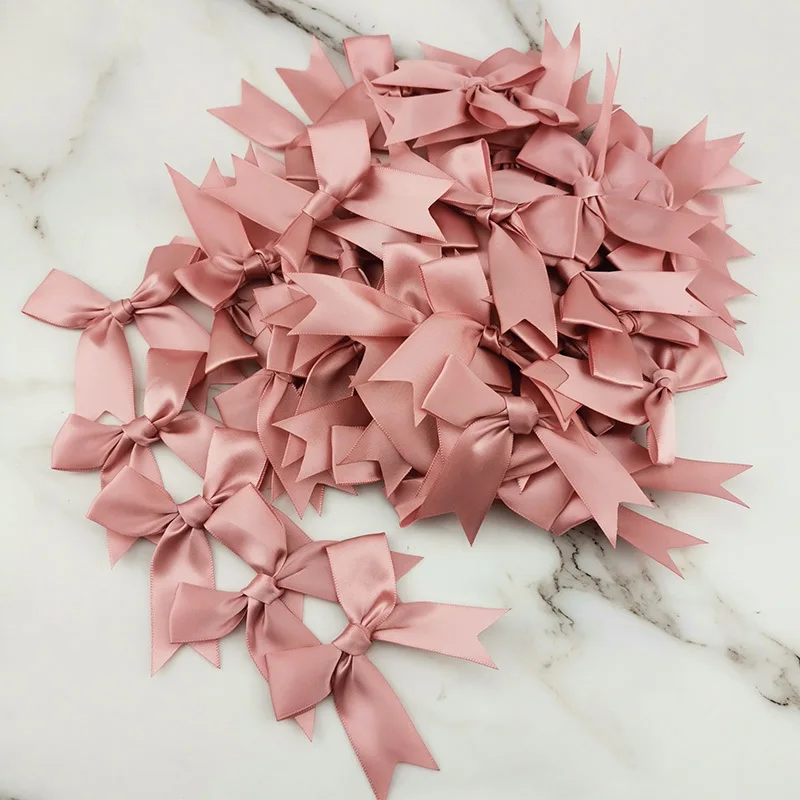 (50pcs) 1 inch 25mm fresh pink ribbon bows Polyester Satin Bow Flower DIY Craft Decorations