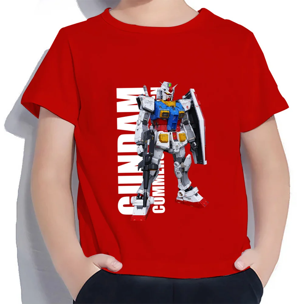 T Shirt pakaian anak-anak Anime Gundam atasan anak laki-laki Fashion High Street santai gaya Harajuku anak laki-laki pakaian 2024 100-160 diskon besar musim panas