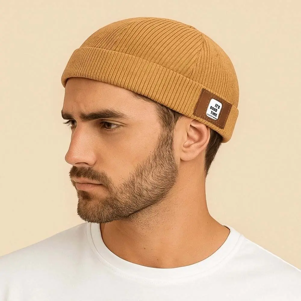 Fashion Solid Color Vintage Docker Cap Round Comfortable Corduroy Brimless Hat Adjustable Soft Hip Hop Hat Men