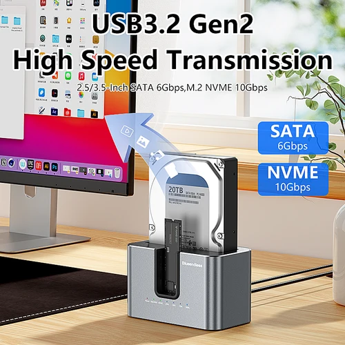 Imagen 2 del producto Blueendless función clonada sin conexión M.2 NVME a SATA 2,5 3,5 2,5/3,5 pulgadas SSD HDD duplicador estación de acoplamiento adaptador de carcasa