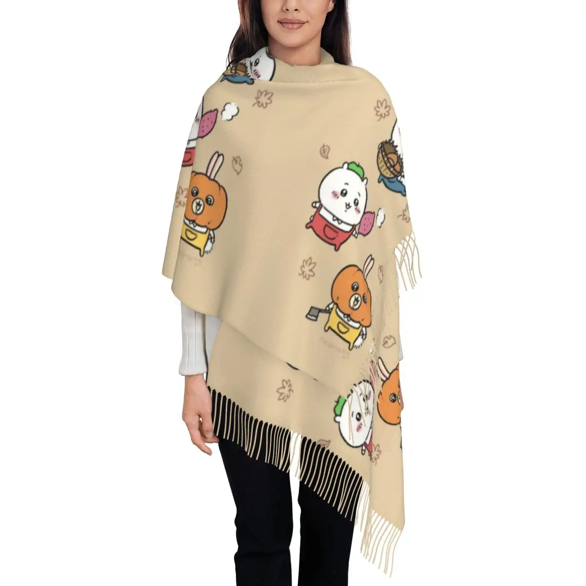 Custom Print Chiikawa Halloween Pumpkin Scarf Men Women Winter Warm Scarves Shawls Wraps