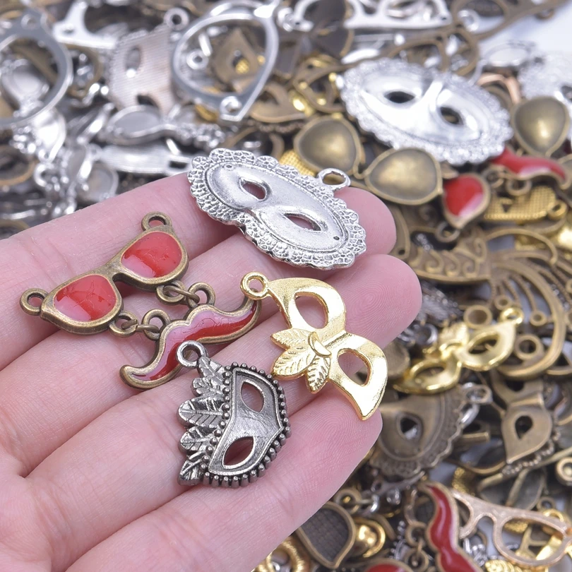 Mixed Party Mask Charms For Jewelry Making Antique 3 Color Glasses Sunglass Charms DIY Bracelet Jewelry Handmade Accessories New