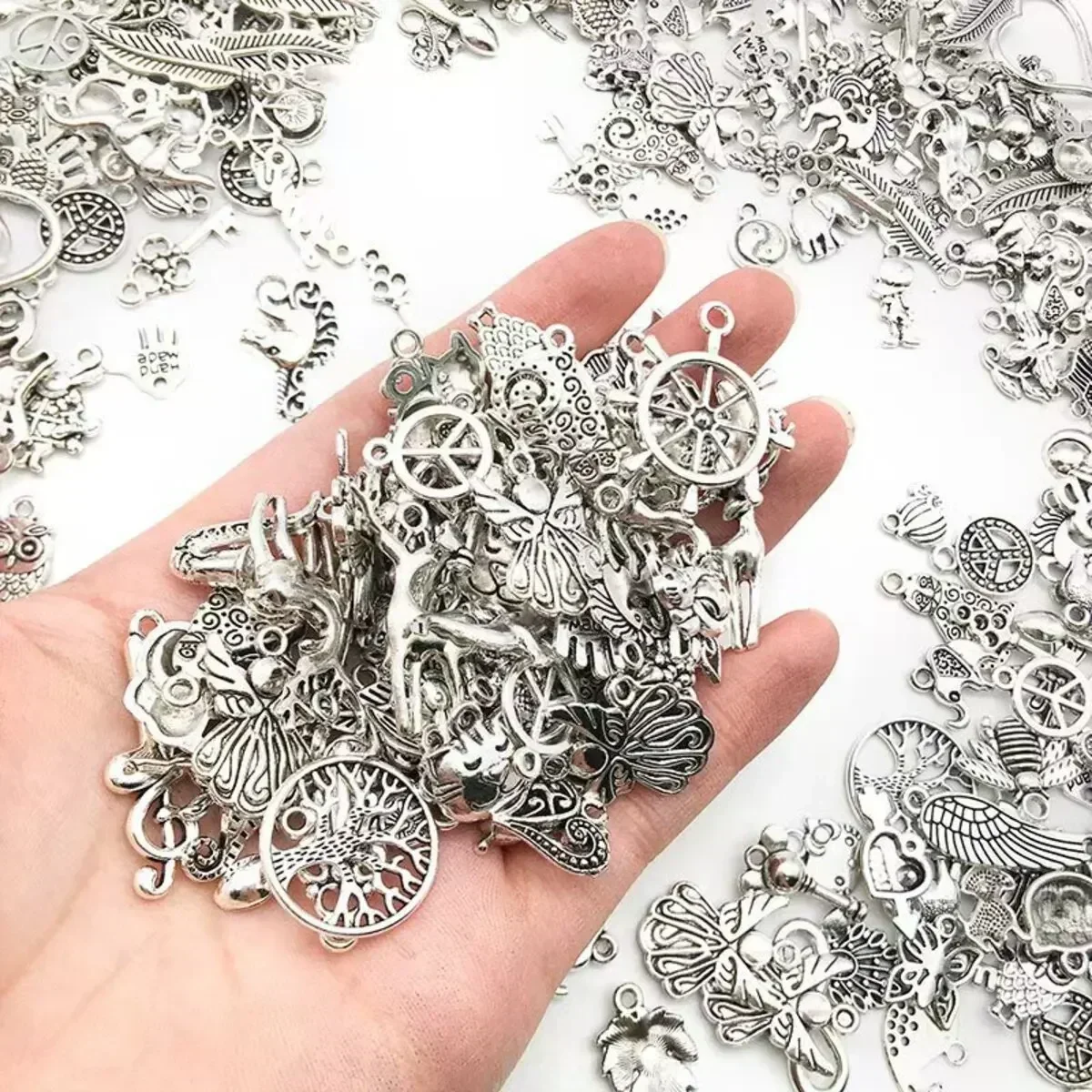 

100PCS Mixed Metal Charms - Vintage DIY Bracelet Necklace Pendants, Bulk Jewelry Making Findings Craft Supplies