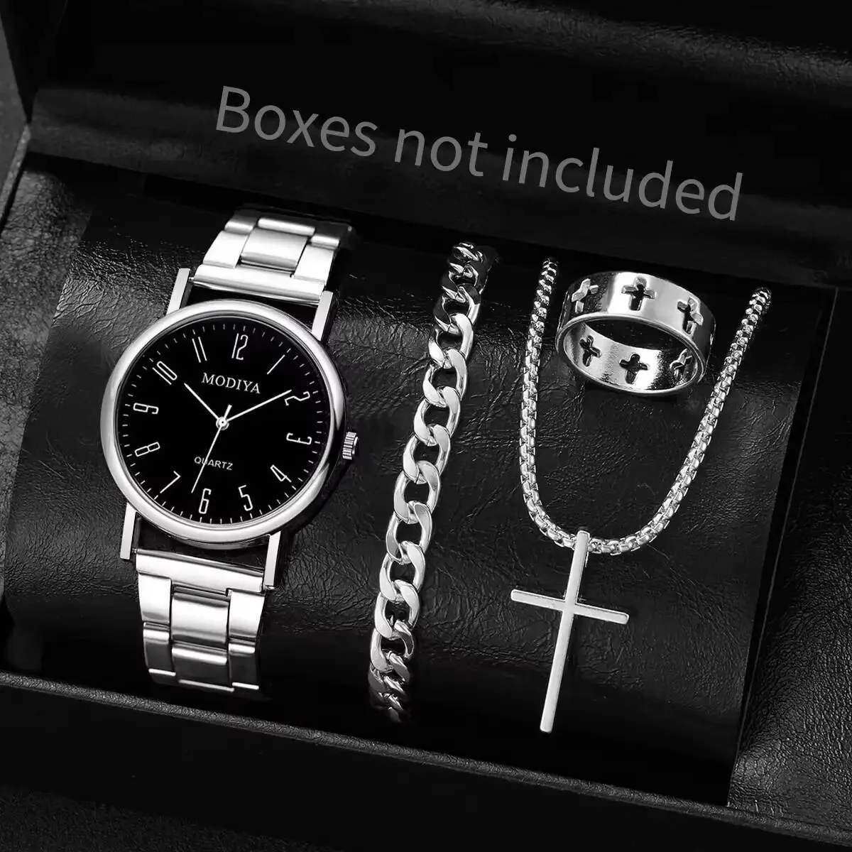 4 pçs/set Business men's high-end Roman watch, minimalist gift watch, alloy strap quartz watch, men's style
