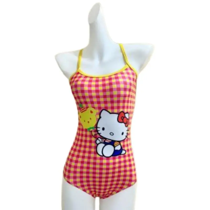 

Sanrios Hello Kittys Swimsuit Creative Cartoon Sweet Red Plaid Bikini New Fashion Single Layer Cute Kawaii Hot Sale Holiday Gift
