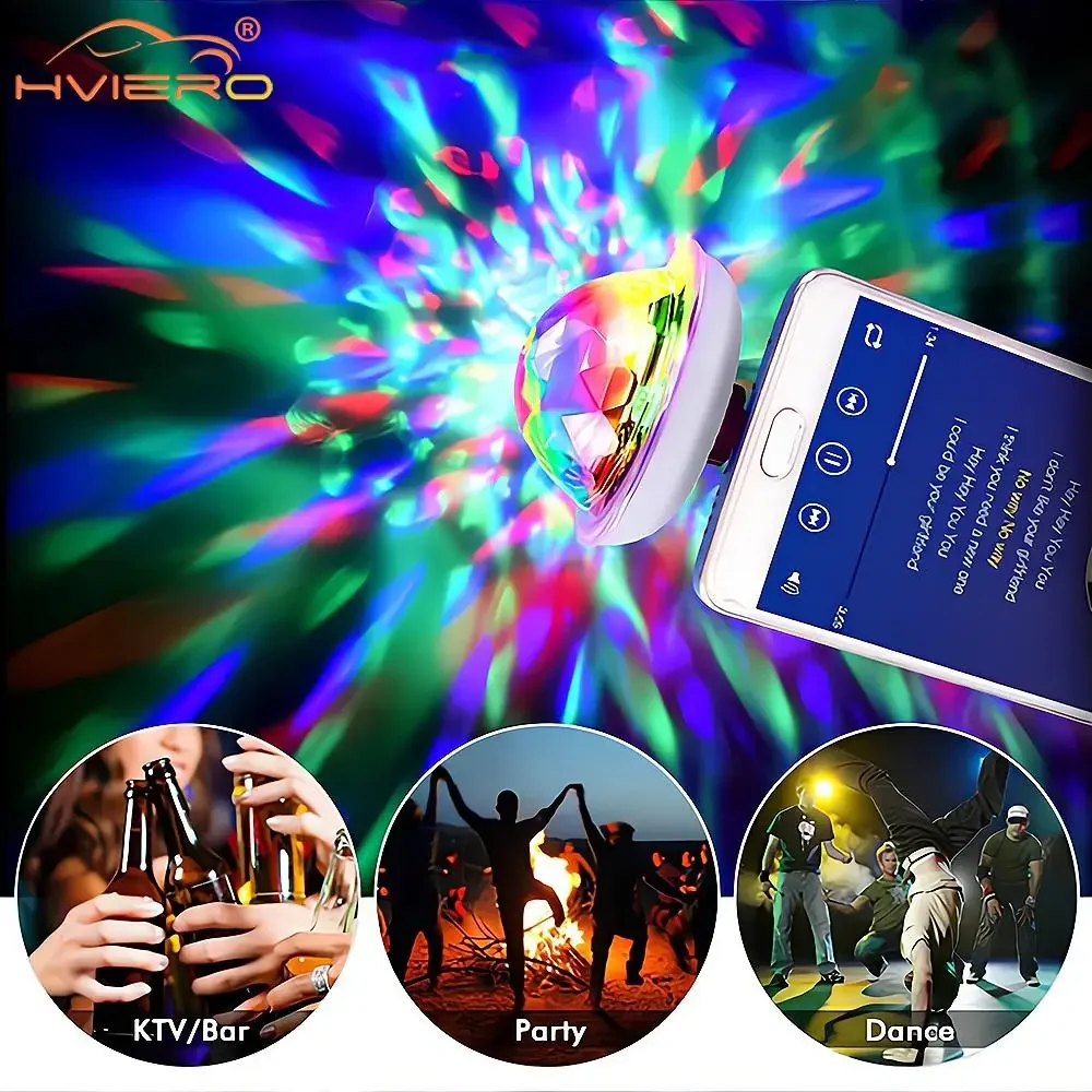 1PCS Car Led Auto USB Ambient Light DJ RGB Mini Colorful Music Sound USB-C Interface IOS Holiday Party Karaoke Home Welcome Lamp