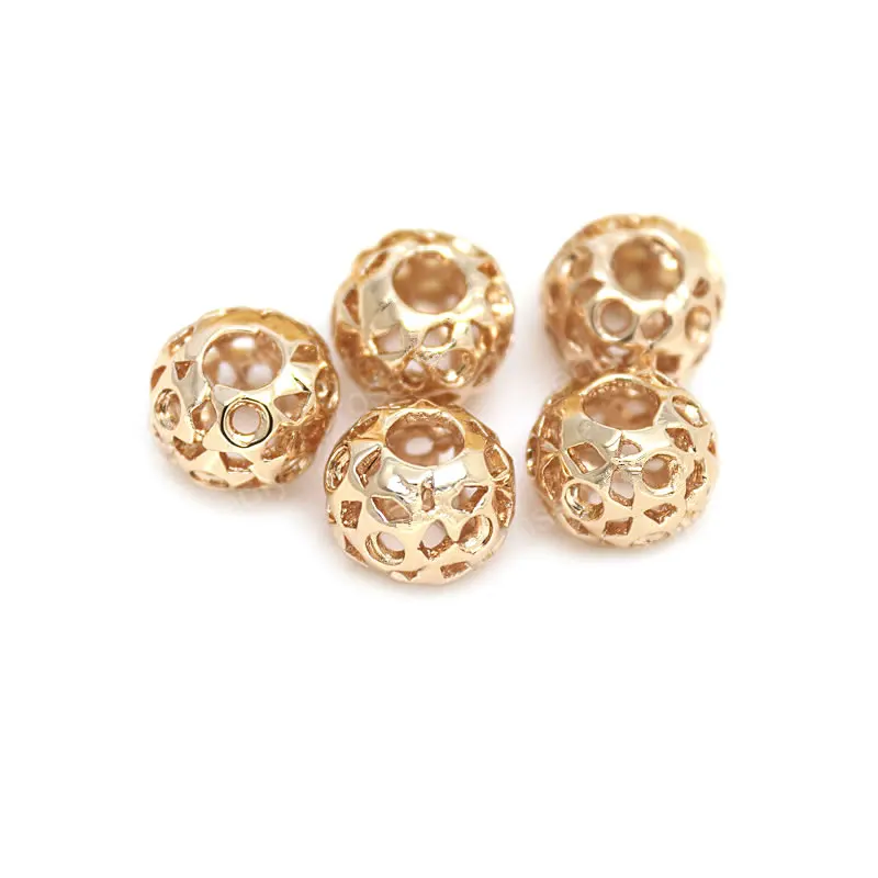 18K Gold Color Large Hole Beads Round Ball Circle Spacer Beads Crown Charms Pendants Diy Jewelry Making Accessories for Women