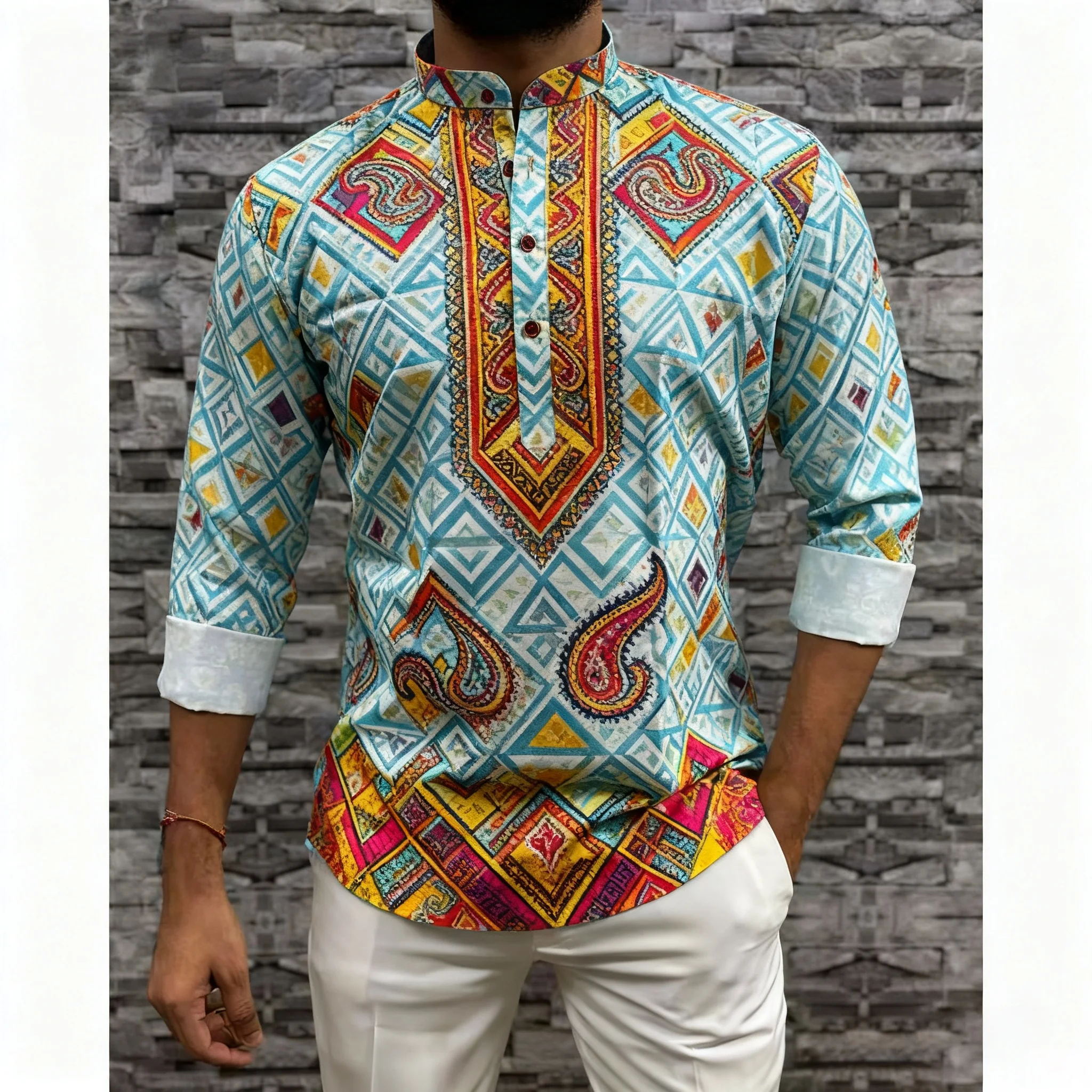 Odzież męska muzułmańska w stylu etnicznym narodowym, stroje ślubne, klasyczne koszule z długim rękawem, tradycyjne camisas árabe, odzież muzułmańska. ﻿