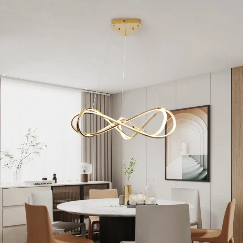 Minimalist Decorative Vintage Chandelier Modern Custom Wave Strip Twisted Lamp Bedroom Living Room Ring Custom Led Pendant Light