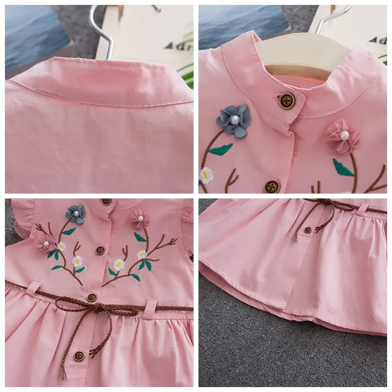 Summer Girls Sleeveless Dress Cute Sweet Cotton Vest Flower  Embroidered Princess Dress For 1-4 Y