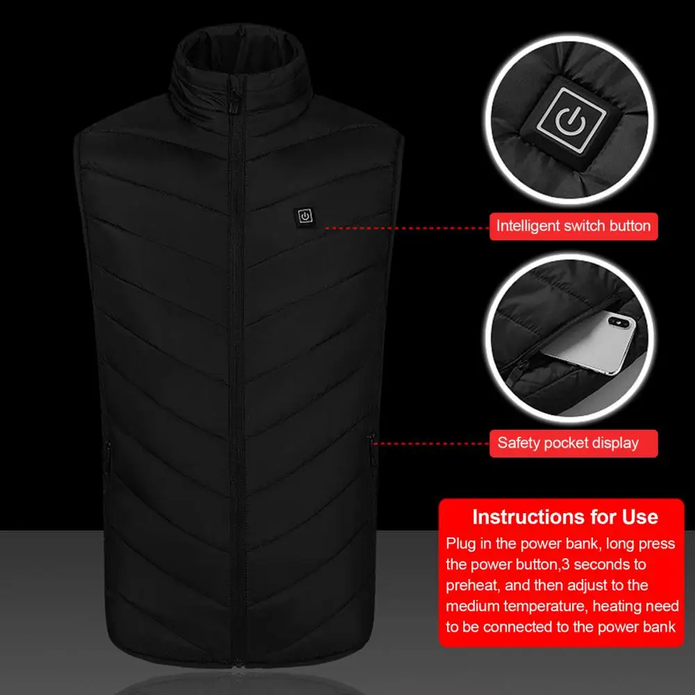 Men Heated Vest Men's Heated Vest Coat with Smart Thermal Technology Stand Collar Zipper Closure Built-in Carbon for Warmth