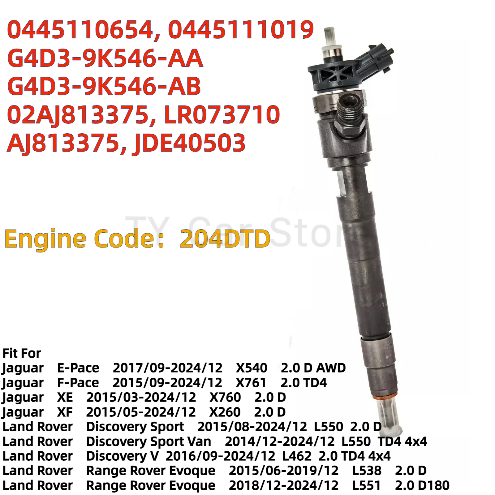 

0445110654 G4D3-9K546-AA для Jaguar Land Rover Discovery Sport 2.0D 204DTD, форсунка дизельного топлива, новая 0445111019