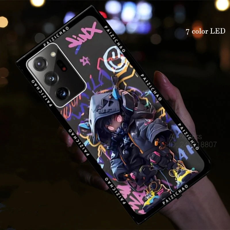 Casing Penutup Flash LED Diaktifkan Suara Anime untuk Samsung Galaxy S25 S24 S23 S22 Ultra Plus S21 S20 FE Penutup Belakang Kaca Bercahaya