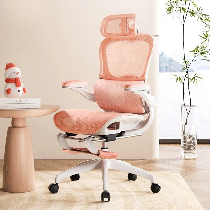Pink Gaming Chair Ergonomic Office Chair Adjustable Swivel Desk Chair Lumbar Support Comfortable Seat for Women Home Bedroom