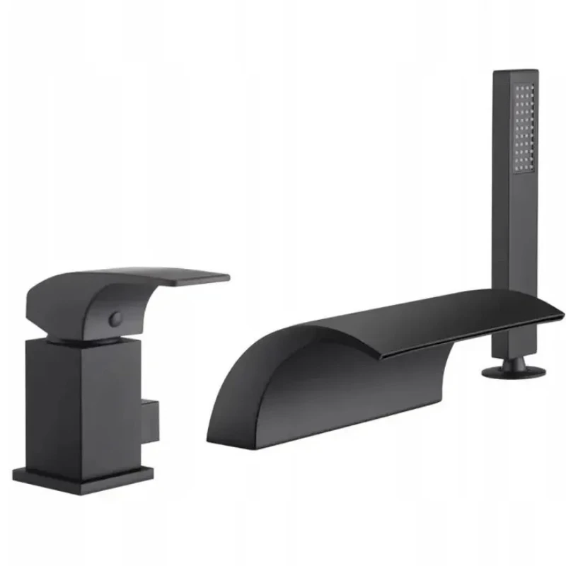 

Bathtub Faucet LED Waterfall Mixer Taps Black Bathroom Shower Faucet with ABS Handshower Hot and Cold Water Sink Faucet