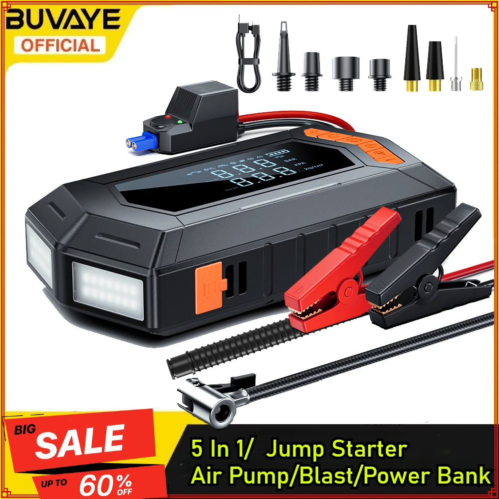 BUVAYE Jump Starter Air Compressor with Blower 2000A Battery Booster 150PSI Multifunctional Electric Inflator 250L Inflatable