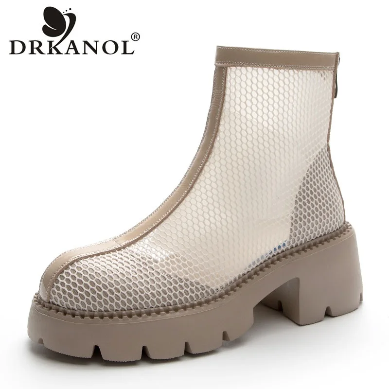 DRKANOL 2024 Luxury Design Women Chunky Platform Ankle Boots Summer Mesh Breathable Thick High Heel Lightweight Short Cool Boots