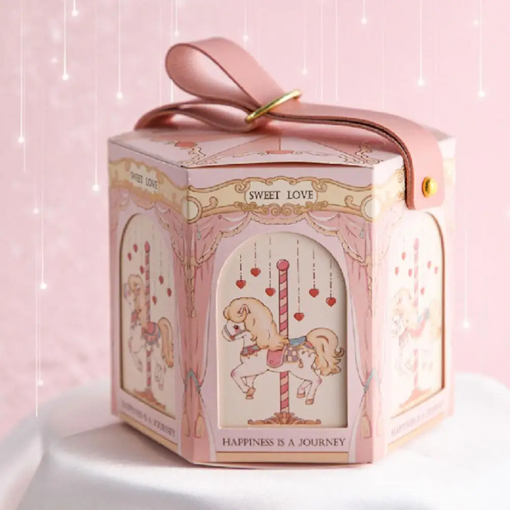 Bowknot Candy Box Cartoon Print Carousel Dispense Candy Paper Jam Lovely Gift Bag Girls Boys Wedding Birthday Gifts Packing Box