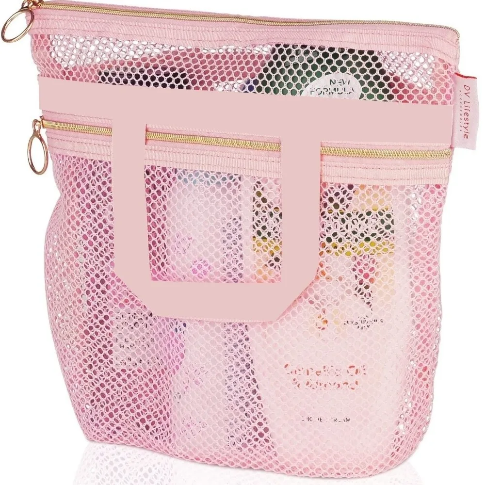 Portable Mesh Beach Bag Clear Toiletries Organizer Shower Cosmetic Bag Storage Pouch Multifunctional Travel Wash Bag Outdoor