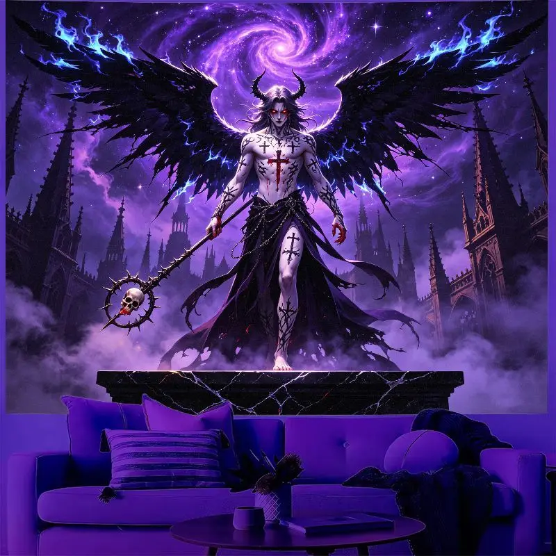 VIKAMA Gothic Fallen Demon Tapestry – Dark-Themed Wall Decoration For Men’s Bedrooms, Gaming Rooms And Halloween Decor