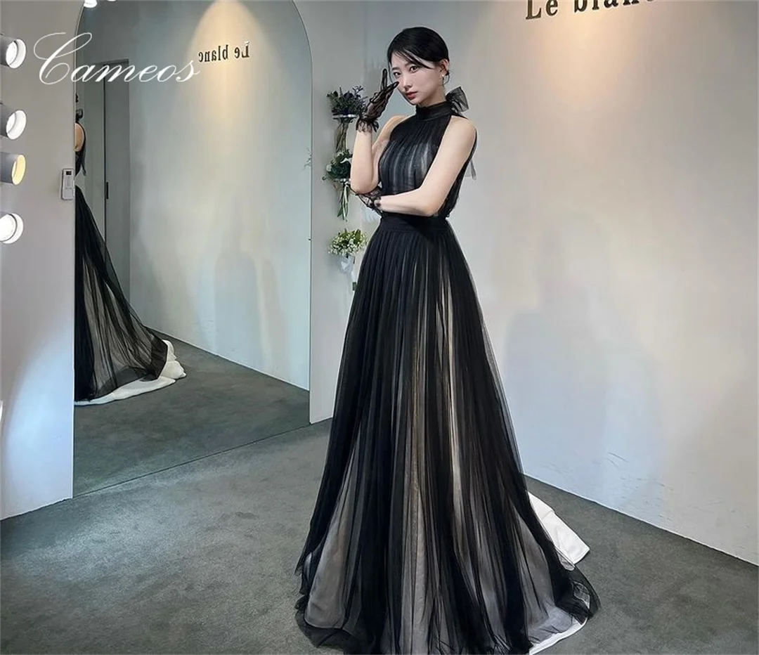 

SONDR Korea High Neck Evening Dress Custom Made Formal Prom Dress Tulle Floor Length Simple 웨딩드레스 Occasion Party Evening Gown