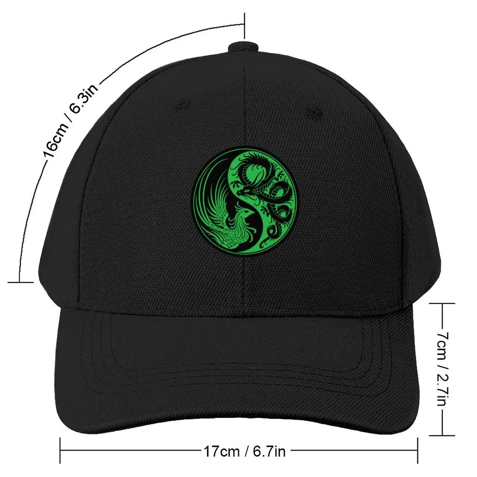 Green and Black Dragon Phoenix Yin Yang Baseball Cap fishing hat Mountaineering Women Men's