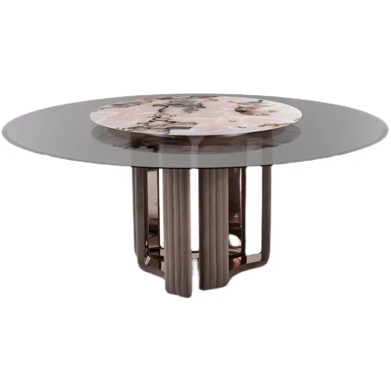 

Italian light luxury table, modern high-end natural marble glass dining table and chair combination