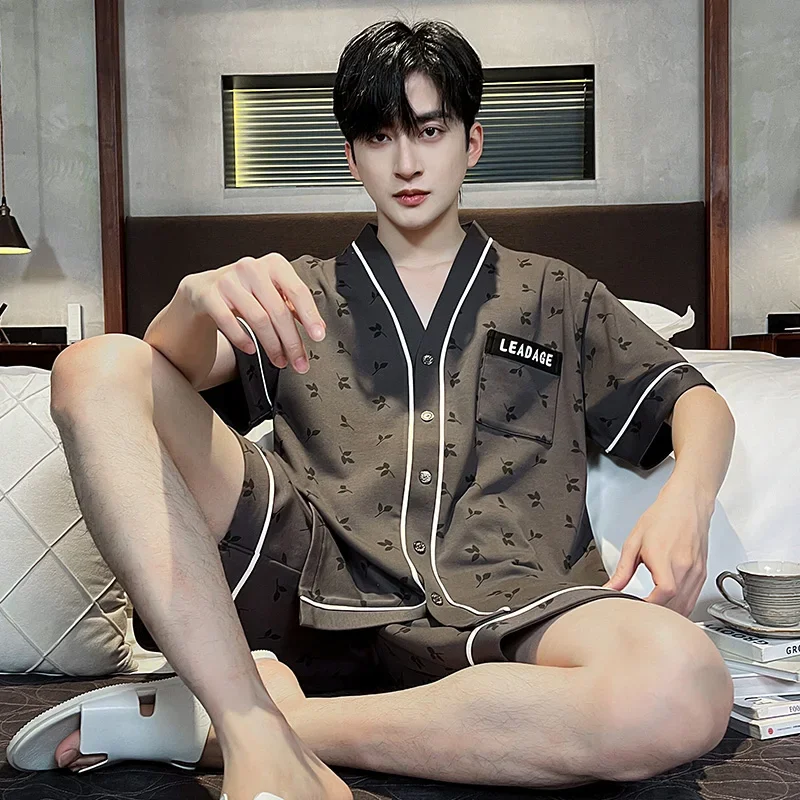 일본 기모노 잠옷 남성용 여름 반팔 반바지 코튼 잠옷 어린 소년 카디건 홈 의류 Hombre Pajamas