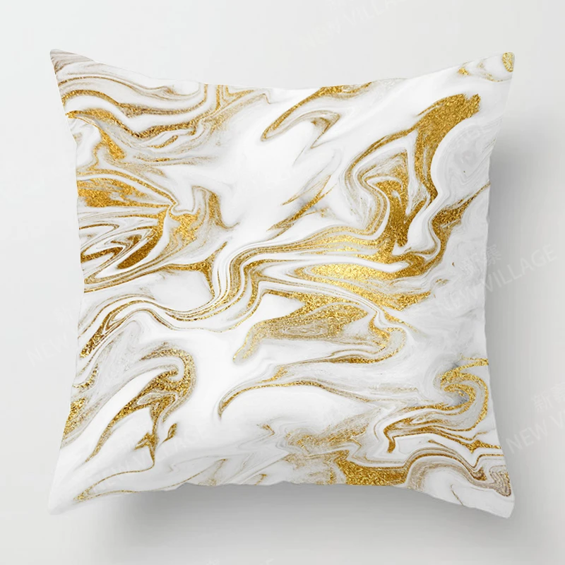 Upgrade Your Living Room Decor With Stylish Geometric Cushion Cover In Gold And White Marble Pattern Home Decor 45x45 40x40