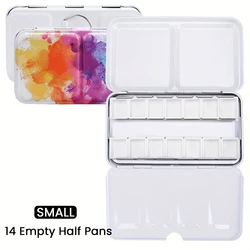 Empty Watercolor Palette Metal Empty Watercolor Tin Palette Paint Case with 14pcs Half Pans for DIY Travel Watercolor Palette