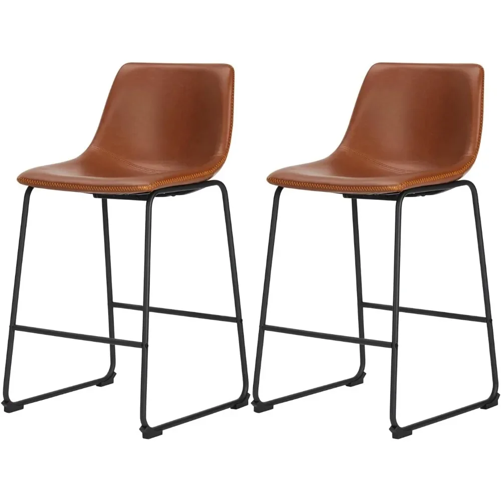 Faux Leather Bar Stools Set com Costas, Contra Altura, Modern Stool, Ilha Stools, 26 no assento, conjunto de 2