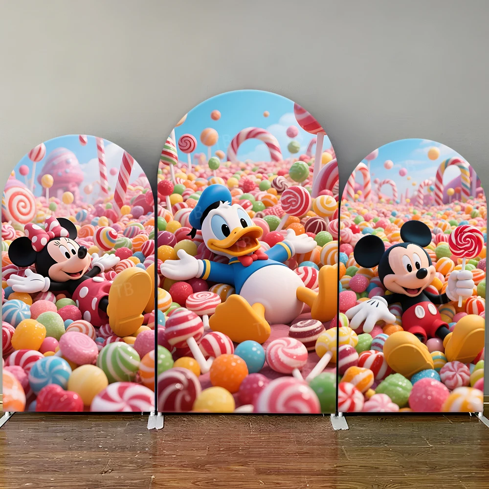 

Mickey Minnie Donald Arch Backdrop Cover Candy Theme, Colorful Photo Booth Props for Parties & Home Decoration