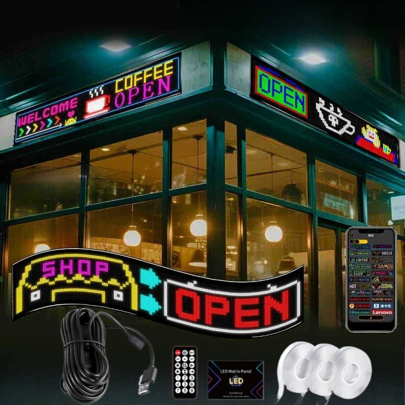 

Business Ads LED Pixel Panel RGB Car Graffiti Scrolling Text Animation Shop Reminder Light Bluetooth Flexible Display Lamp