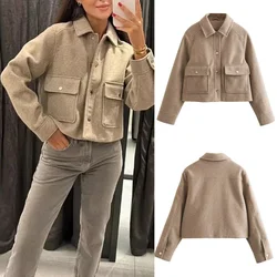 Women's Jackets Button Down Turndown Collar Jacket With Pockets Autumn Winter Women Elegant Solid Coat Streetwear