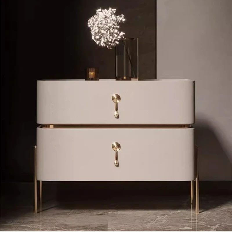 

Modern simple bedroom bedside table Solid wood household leather small side table Light luxury bedside table