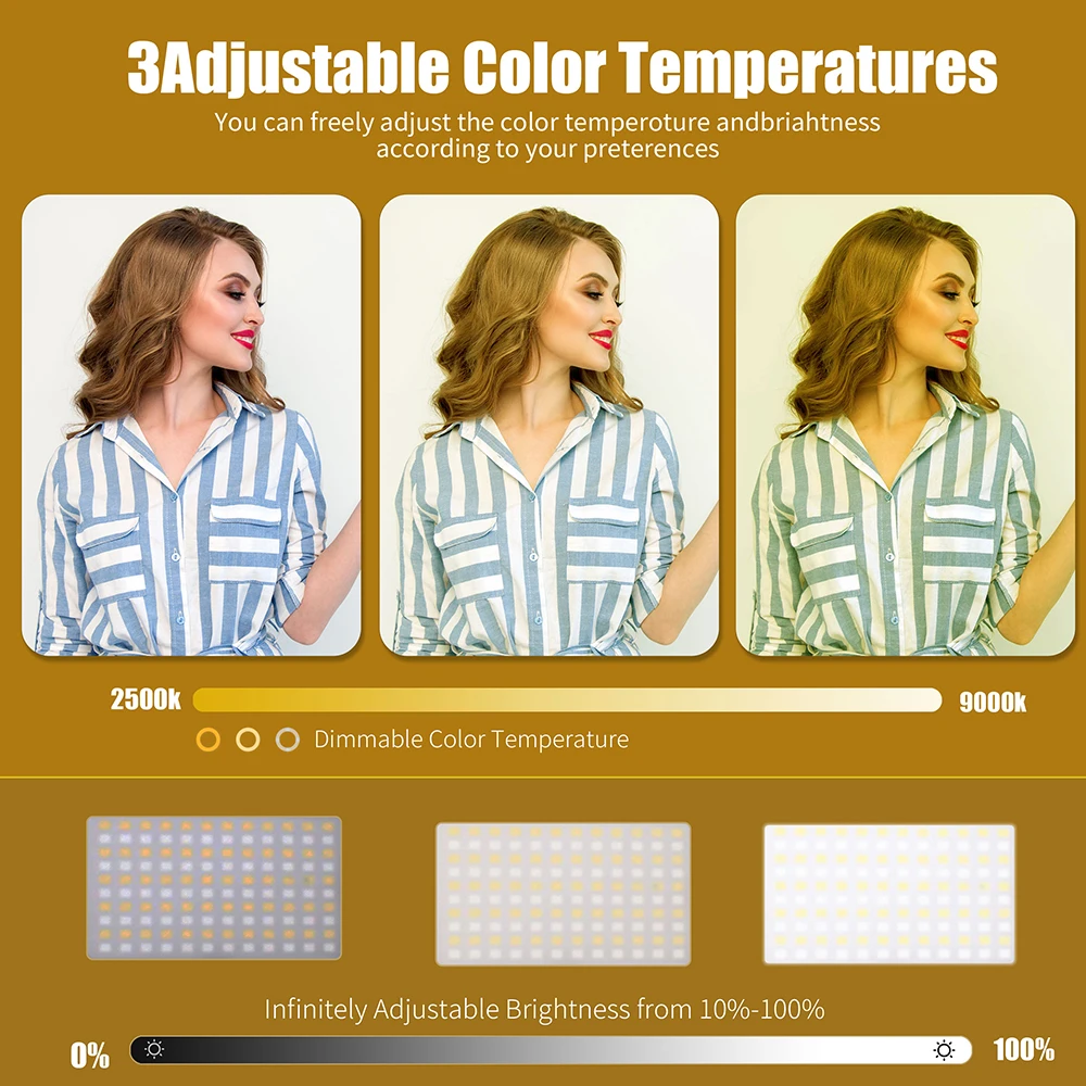 Luz LED recargable para selfi, Clip de luz para teléfono, 3 luces, modos de ajuste infinito, 5000mAh, para portátil, maquillaje, Vlog, 80 LED