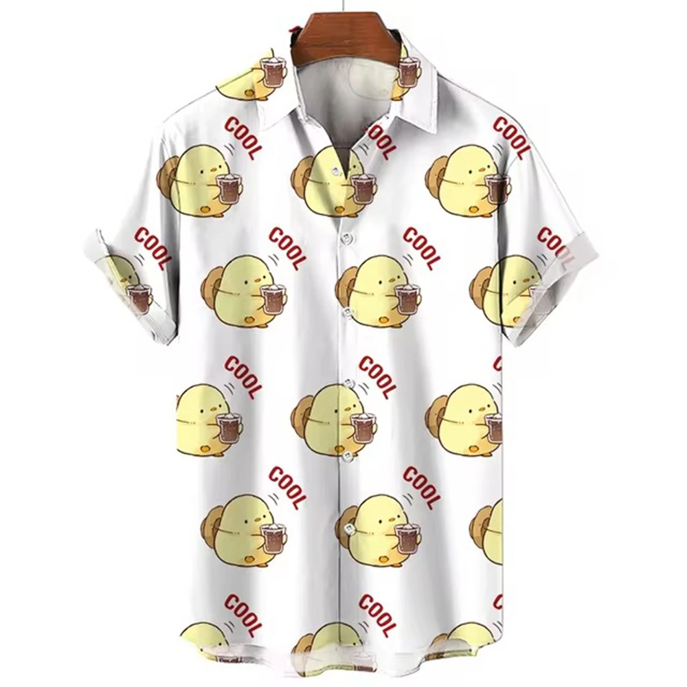 Fashionable Men's Short Sleeved Shirt Duck 3D Printing Hawaiian Men's Short Sleeved Shirt Summer Beach Casual Shirt Fun Clothing