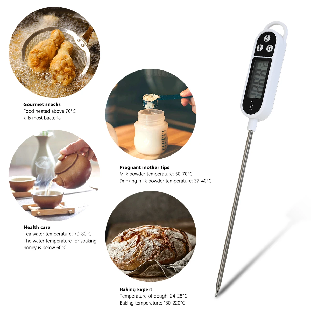 Nieuwe voedselthermometer Baktemperatuurmeting Elektronische sonde Digitale keuken Kooktemperatuurmeetinstrumenten