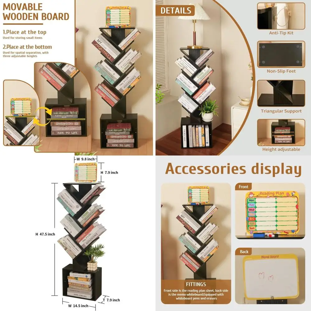 

Современная угловая книжная полка с 7 ярусами, доской для планирования и панелью для занятий, высокий узкий шкаф для хранения для дома, офиса, спальни, L